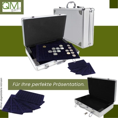 QMBasic Aluminium Münzkoffer mit 5 Münztableaus für 205 Münzen Münzenkoffer