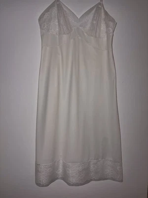 Vestido camisón vintage Vanity Fair sin cordones completos 38 blanco nailon antrón encaje floral Foto 1 de 4