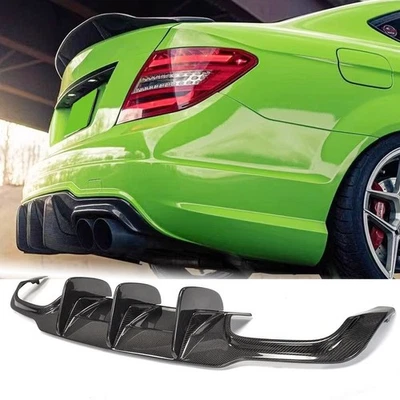 适用于梅赛德斯 W204 C63 2012 - 2015 真碳后保险杠唇扩散器 Big Fin — 第 1/4 张图片