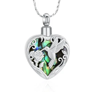 Hummingbird Cremation Jewelry Heart Urn Necklace for Ashes for Women Men Memo... - Picture 1 of 7