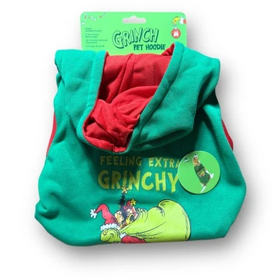 Grinch Pet Hoodie Christmas Holiday Green Red Dog Sweatshirt Size Medium Sweater - Image 1 of 4