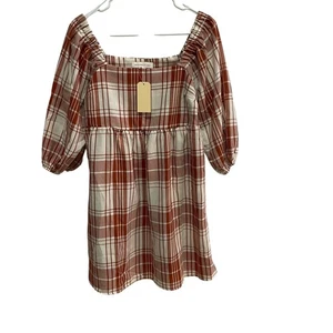 Mini Vestido Monteau Los Angeles a Cuadros Otoño Cuello Cuadrado Manga 3/4 Informal M - Imagen 1 de 6