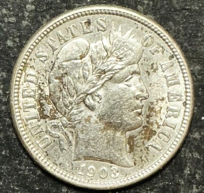 1903-O Barber Dime 10c Old Better Tough Date New Orleans 90% silver coin f488 - Image 1 of 2
