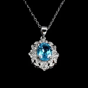 Silver Pendant Blue Topaz Genuine Natural Mined Gem Solid Sterling With Chain - Picture 1 of 24