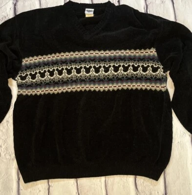 Suéter De Colección Catálogo Disney Negro Cuello en V Tejido Lana Chenilla Talla XXL- Raro Mickey Foto 1 de 4