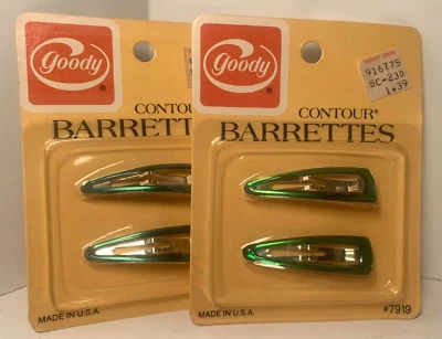 Goody Vintage 1975 Contour Barrettes Green Hair Care 2" NIP New #7919 - Image 1 of 3