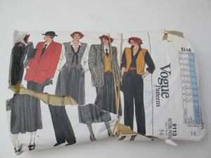 VTG 1980s JACKET SKIRT PANTS VEST BLOUSE VOGUE Sewing Pattern Size 14 (T) - Picture 1 of 6