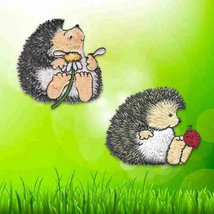 Cute Hedgehog Patches (2-Pack) Animal Embroidered Iron On Patch Appliques - Picture 1 of 4