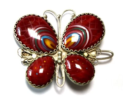 Vintage USSR Unique Russian Enamel Hand Painted Jewelry Hair Clip Butterfly #53 - Image 1 of 4