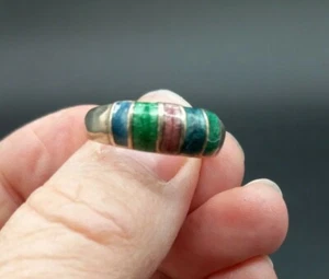 Vintage .925 Sterling Silver Ring with Multi-Colored Stones Inlay - Picture 1 of 5