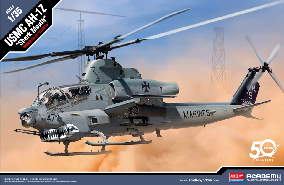 Academy 12127 1:35 Scale US Marine Corps AH-1Z Shark Mouth Helicopter Kit Toy