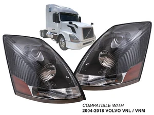 Black Headlamp for 2004 - 2018 Volvo VN VNM VNL Pair Passenger and Driver Side - Picture 1 of 5