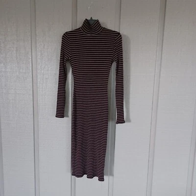 Reformation Aragon Striped Dress Size M Preppy Women Turtle Neck Bodycon Stretch - Image 1 of 4