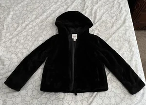 Cat & Jack Girls Hooded Faux Fur Coat - Black - Size M (7/8) - Picture 1 of 5