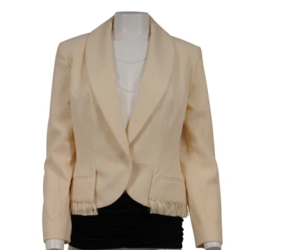 Christian Dior Runway 2000s Shawl Lapel Fringe Blazer US 10 FR 42 Cream Wool - Image 1 of 4