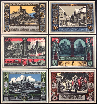 BOLKENHAIN / BOLKÓW 1922 "Caballeros y Castillos" Serie Completa Color Notgeld Foto 1 de 2