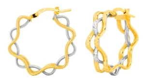 14 Kt Weiß- und Gelbgold dreireihiger Zick-Zack-Wellen-Ohrring mit Steckknopfverschluss - Bild 1 von 3