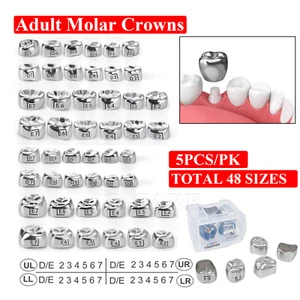 Dental Adult Crown Stainless Steel Primary Permanent Molar Crowns 5Pcs/Box - Imagen 1 de 10