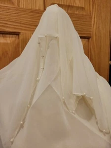 Damen Chiffon Schal Hijab Kopftuch Tuch Schal Perlenborte 33x34" ~ Elfenbein - Bild 1 von 2