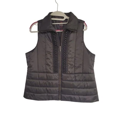 Women's Rafaella Black Beaded Full Zip Lightweight Vest | Size Petite Medium - Image 1 of 4