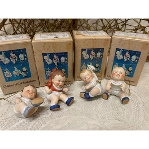 Charles H Twelvetrees Babies Out To Dry Ornaments Porcelain Set of 4 with Boxes - Picture 1 of 8