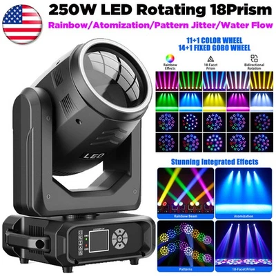 LED Beam 250W RGBW 18Prism GOBO Moving Head Light Stage Light DMX Effect Disco - Image 1 of 4