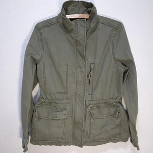 Madewell Cinched Waist Jacket Olive Green Canvas Zip Up Pockets Size Large - Picture 1 of 17