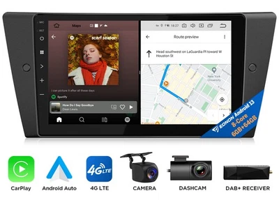 DAB+CAM+DVR+9" QLED Android 13 6+64 GPS Car Radio Stereo CarPlay For BMW E90-E93 - Image 1 of 4