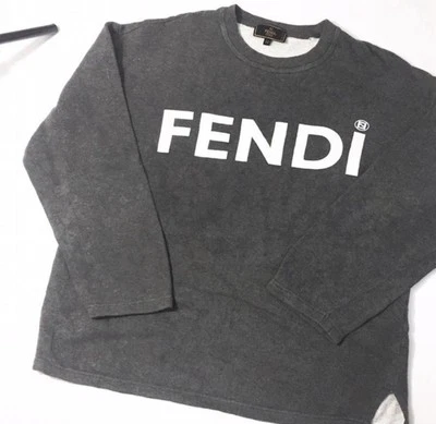 Fendi Vintage Sweatshirt - Size medium - Charcoal Grey With White Fendi Logo - Image 1 of 4