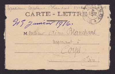 FRANCE 1916, Lettercard to Corps Isere, Fieldpost, WWI - Image 1 of 3
