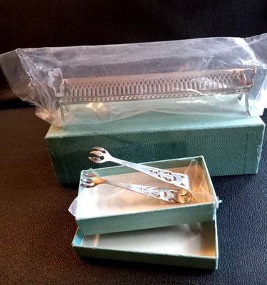 Vintage Webster Sterling Silver unopened sugar cube caddy tray with tongs 55G - Image 1 of 4