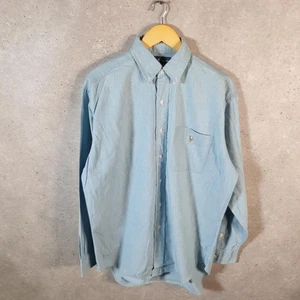 Vintage Ralph Lauren Button Down Shirt Men’s Small Blue Big Shirt Short Sleeve - Picture 1 of 8