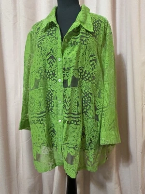 CATA女式22W倦怠开衫上衣纽扣绿色遮瑕层 — 第 1/4 张图片