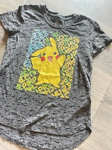 Pokemon Pikachu Distressed Graphic Tee Mesh Grey Vintage 90s Inspired Kids Med B - Picture 1 of 2