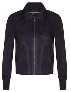 Ladies Navy Blue Leather Bomber Jacket Genuine Leather MA-1 Varsity Retro Jacket - Picture 1 of 4