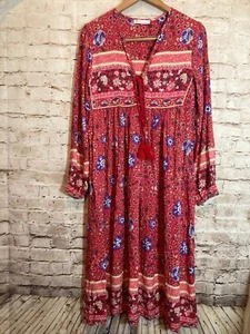 R. Vivimos Peasant Dress Womens Small Pink Floral Tasseled Boho Cottage Long - Picture 1 of 12