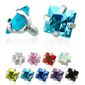 14G Square CZ Prong Set Surgical Steel Internally Threaded Dermal Anchor Top