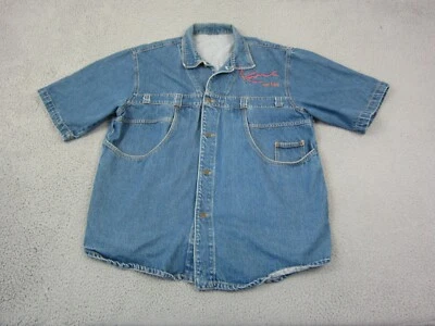 Винтажная рубашка Karl Kani для взрослых большая синяя джинсовая ткань джинсы на пуговицах Тупак мужская 90-е - Изображение 1 из 4