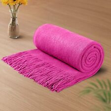 Vonty Hot Pink Knitted Blanket with Tassels Fringe 50" x 60", Super Soft Knit...