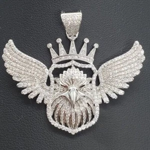 Crowned Eagle Hip Hop Pendant With 7.82CT Simulated Round Cut White Sapphire - Picture 1 of 7