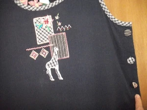 NAPA VALLEY Womens M Navy Cotton Poly Crinkle Sleeveless Dress Giraffe Applique - Picture 1 of 3