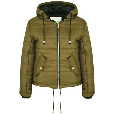 Enfants Filles Olive Veste Court Doudoune Bulle à Capuche Chaud Manteaux 5-13 An - Photo 1/2