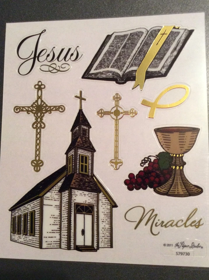 Religious themed Church Cross Miracle Scrapbook Craft Stickers Gold Foil - Image 1 of 1