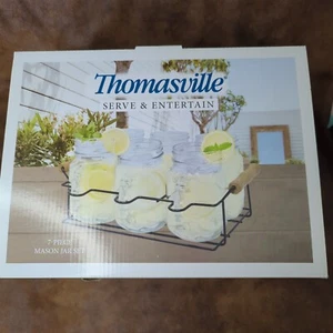 Thomasville Serve and Entertain Set 7 Pezzi Mason Jar Tazza Bicchieri con Caddy NUOVO - Foto 1 di 5