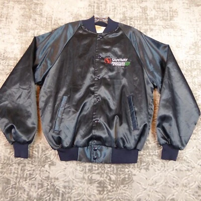 Vintage Safeway Jacket Adult Large Blue Grocery Trucker Satin Bomber Shopper - Image 1 of 4