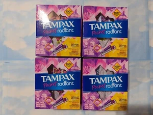 LOT (4) TAMPAX POCKET RADIANT TAMPONS REGULAR ABSORBENCY UNSCENTED  14 CNT EACH - Picture 1 of 2