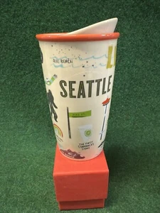 VASO DE VIAJE DE CERÁMICA STARBUCKS SEATTLE 12 oz con tapa bigfoot mt rainier alki - Imagen 1 de 4