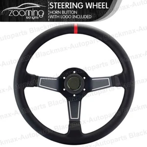 Cuero negro 350 mm 14" rojo Córcega plato profundo modificado volante de carreras - Imagen 1 de 2