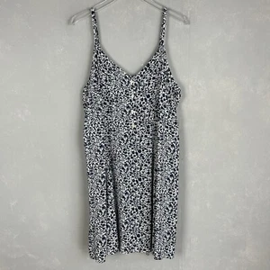 GAP size XL cami dress fit & flare v-neck white navy floral smocked back NEW - Picture 1 of 14