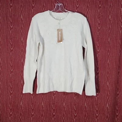 Suéter Woolovers Lana Pura Crema Bordado Acanalado Jersey Tejido Cuello Redondo Talla M Foto 1 de 4